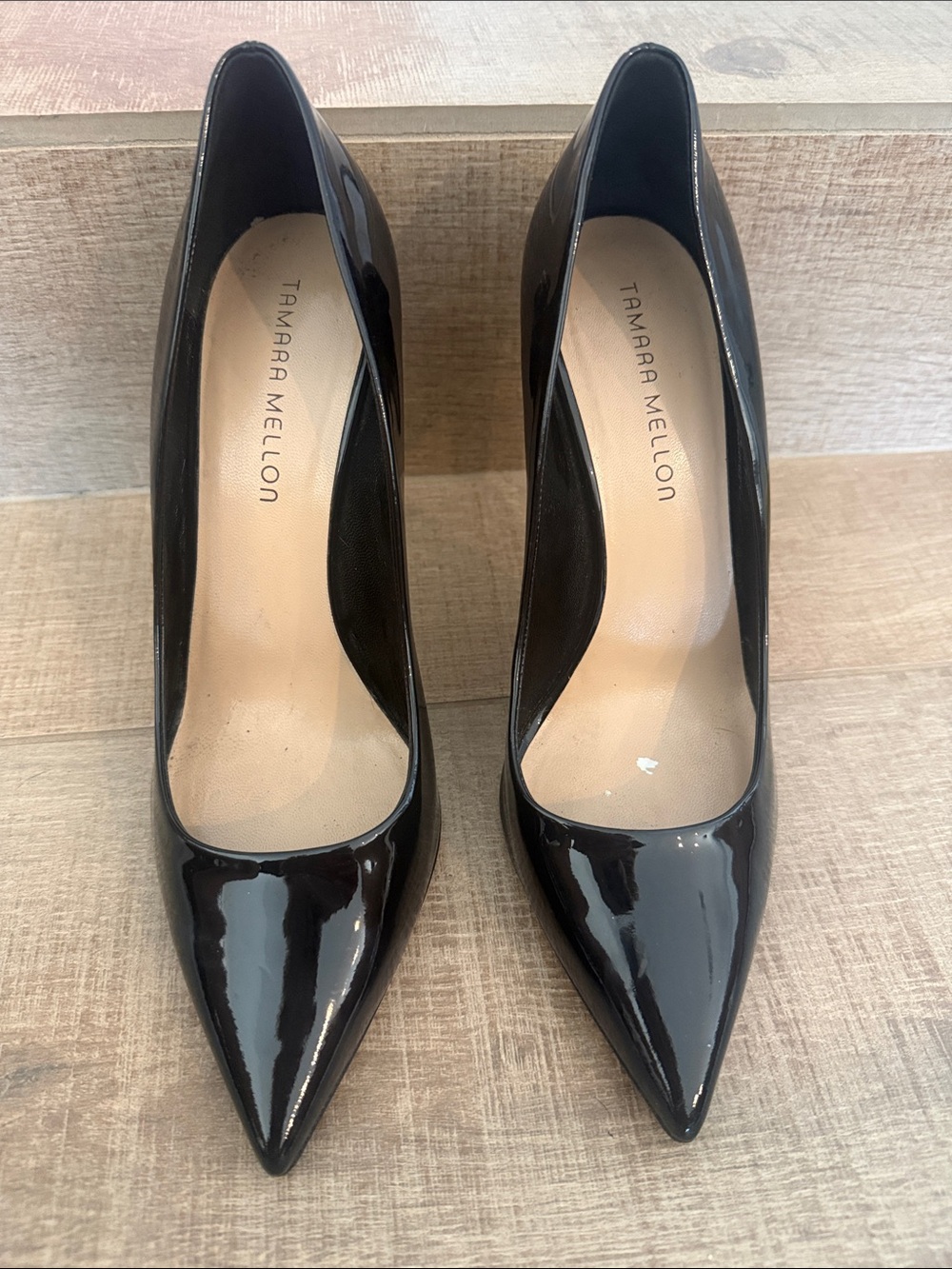 Tamara Mellon Black Patent Pointed-Toe Stiletto Pumps size 40